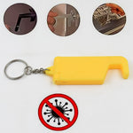 Ergonomic design of the keychain phone holder, showcasing its stable base.