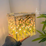 Cube Tulip LED Night Lamp displaying its beautiful multicolor lighting effect.