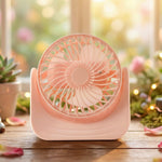 Silent mini desk fan providing cooling in an office environment