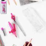 Student Geometry Compass Set with mechanical pencil and plastic case in vibrant pink color