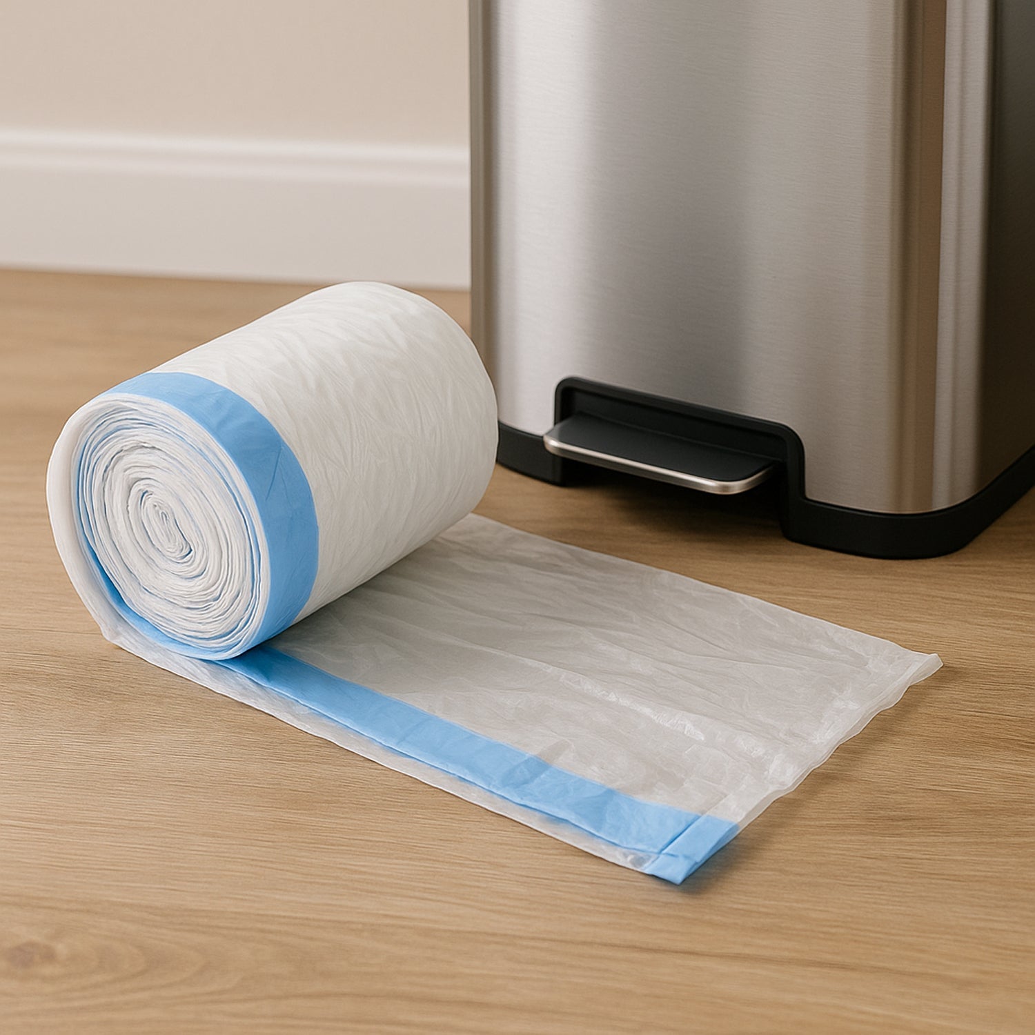 45x45 cm garbage bag with blue tie handle for easy waste disposal