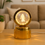 Radhe Krishna 3D figure inside rotating crystal ball LED night light with golden base