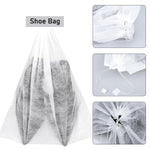 Breathable non-woven shoe storage bag with drawstring closure