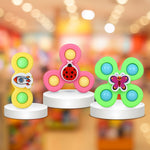 Close-up of baby spinner toy with smooth edges and suction base