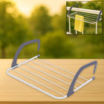 Sturdy metal folding drying rack from Indo Glow, ready for use.