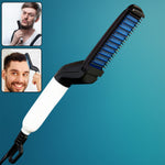 A man using the Men's Hair & Beard Straightener to style his beard for a neat look.