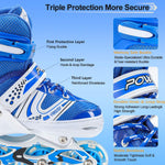 Adjustable LED inline skates with a focus on the wheel mechanism.
