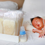 Breastmilk Storage Bags from FERVENT laid flat in a freezer, showing efficient space-saving storage.
