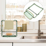 Compact dual-use bathroom organizer showing soap holder and towel bar
