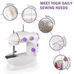 Detailed infographic highlighting the dimensions and components of the stitching machine.