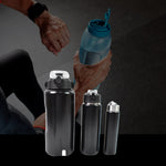 Detail shot highlighting the leak-proof silicone straw and wide mouth of an insulated bottle.