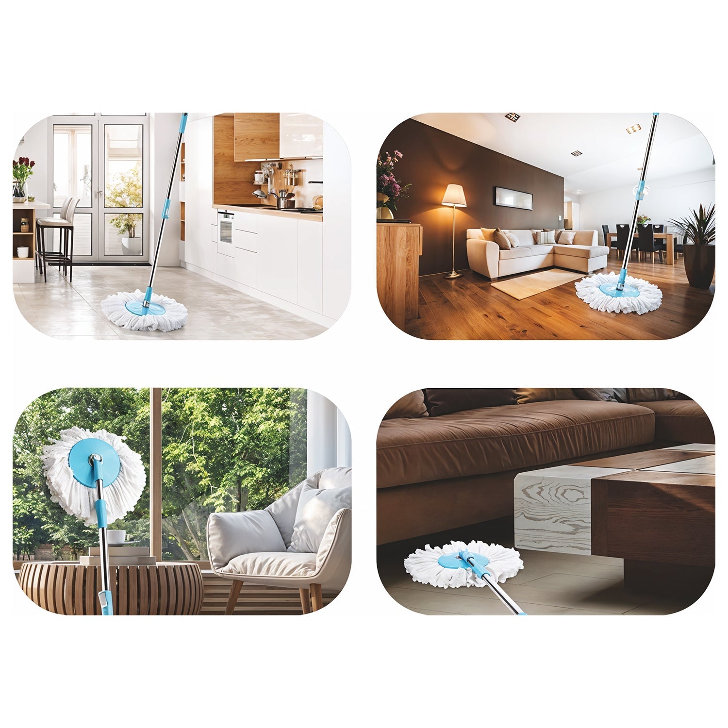Stainless steel mop rods showing ergonomic non-slip grips for firm hold