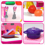 Portable kids cooking toy set, transforming into a table