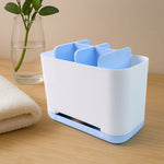 Compact bathroom organizer caddy holding lotions, creams, and other toiletries