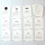 Complete 32-piece flashcard set featuring colors and shapes with bold text