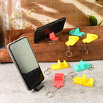 Set of plastic 2-in-1 mobile stand keychains in mixed vibrant colors