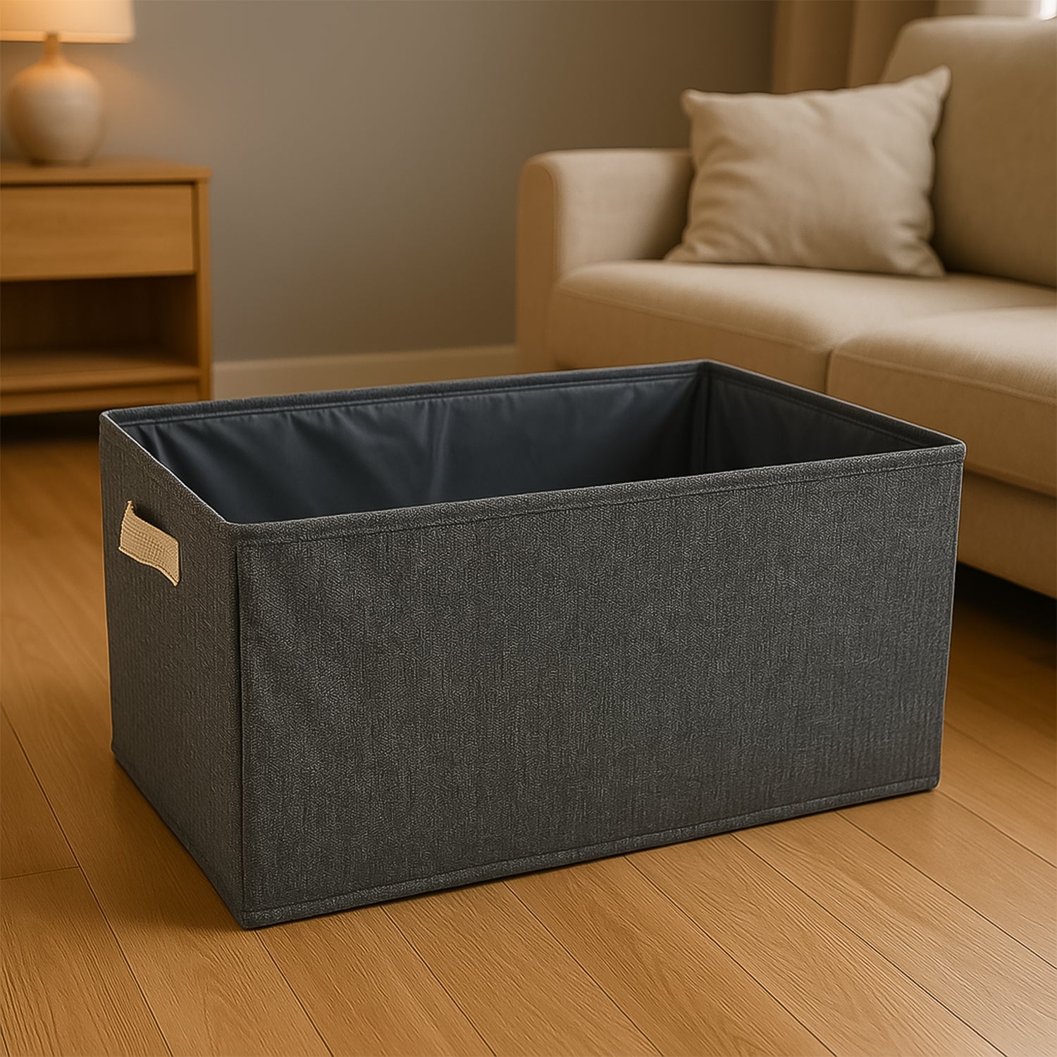 Multiple foldable cloth storage boxes neatly stacked for closet organisation.