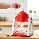 Close up of stainless steel blade in manual ice slush maker