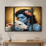 MDF Krishna cow art decor for spiritual ambiance