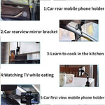 User interacting with the 360° rotatable phone mount in a car for hands-free convenience.