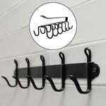 Close-up view of rust-proof iron hooks on the metal cup holder rack.