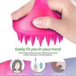 Woman gently using a silicone Scalp Massager Comb on her hair.