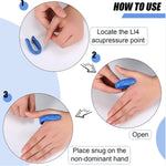 Lifestyle image of someone relaxing with the Acupressure Hand Clip on, promoting calm.