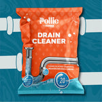 Drain cleaner sachet in use for unclogging kitchen sink drain