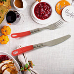 Side view of the revolving stand holding the 26-piece stainless steel cutlery set, ready for use.