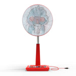 Close-up of mesh fan cover with cute cartoon print