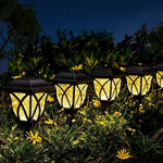 Diagram illustrating the automatic on/off function of the FitFuzion solar garden lights at dusk and dawn.