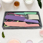 Ergonomic, colourful handles of the CookAura professional kitchen knife set.