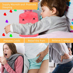 Woman applying the Pink Hot Water Bag to her stomach for menstrual cramp comfort.