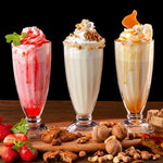 Collection of tall dessert and milkshake glasses with sturdy base