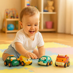 Assorted children’s toy cars in multiple vibrant colors