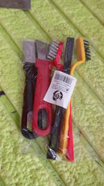 The 5-piece wire brush and scraper set laid out on a workshop surface.