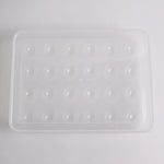 Clear plastic egg container next to traditional egg carton for size comparison