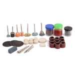 Various polishing wool and wire brushes from the rotary tool accessories kit, perfect for achieving a smooth finish.