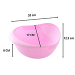 Side view of a durable plastic colander for washing and draining food.