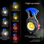 Multi-functional rechargeable LED keychain flashlight highlighting its USB charging port.