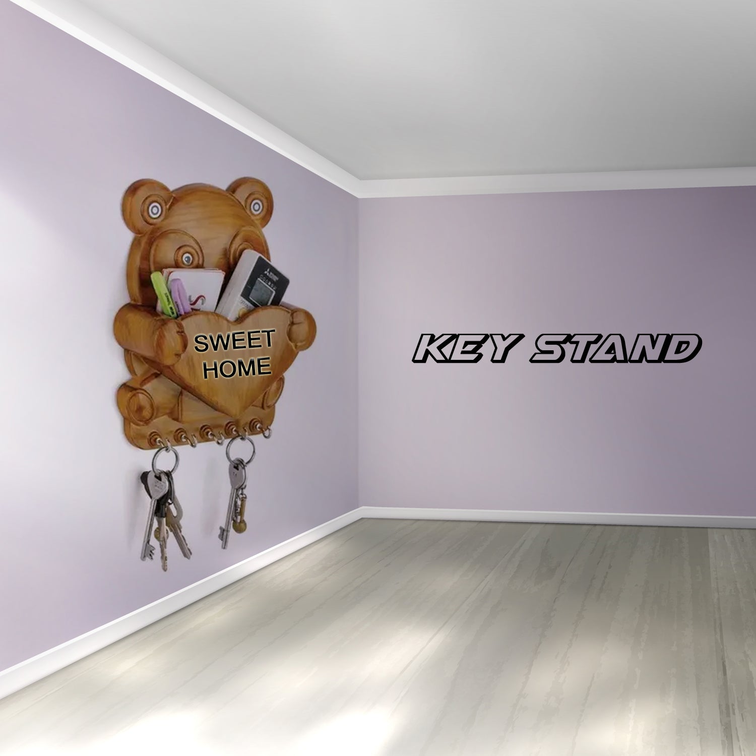 Side view of the panda-shaped wall mount key rack, highlighting its sturdy build.