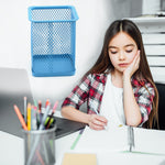 The versatile metal pen holder neatly organizing pens and pencils.
