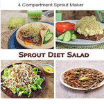 Detailed view of the Tidy Table sprout maker, highlighting its stackable 4-compartment design.