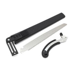 Hand pruning saw with its protective cover, ensuring safe storage.