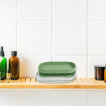 Clear view of the long handle and interchangeable brush heads from the multi-purpose Dish Brush Set.