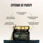 Pure vitality Himalayan Shilajit resin packed in a premium glass container