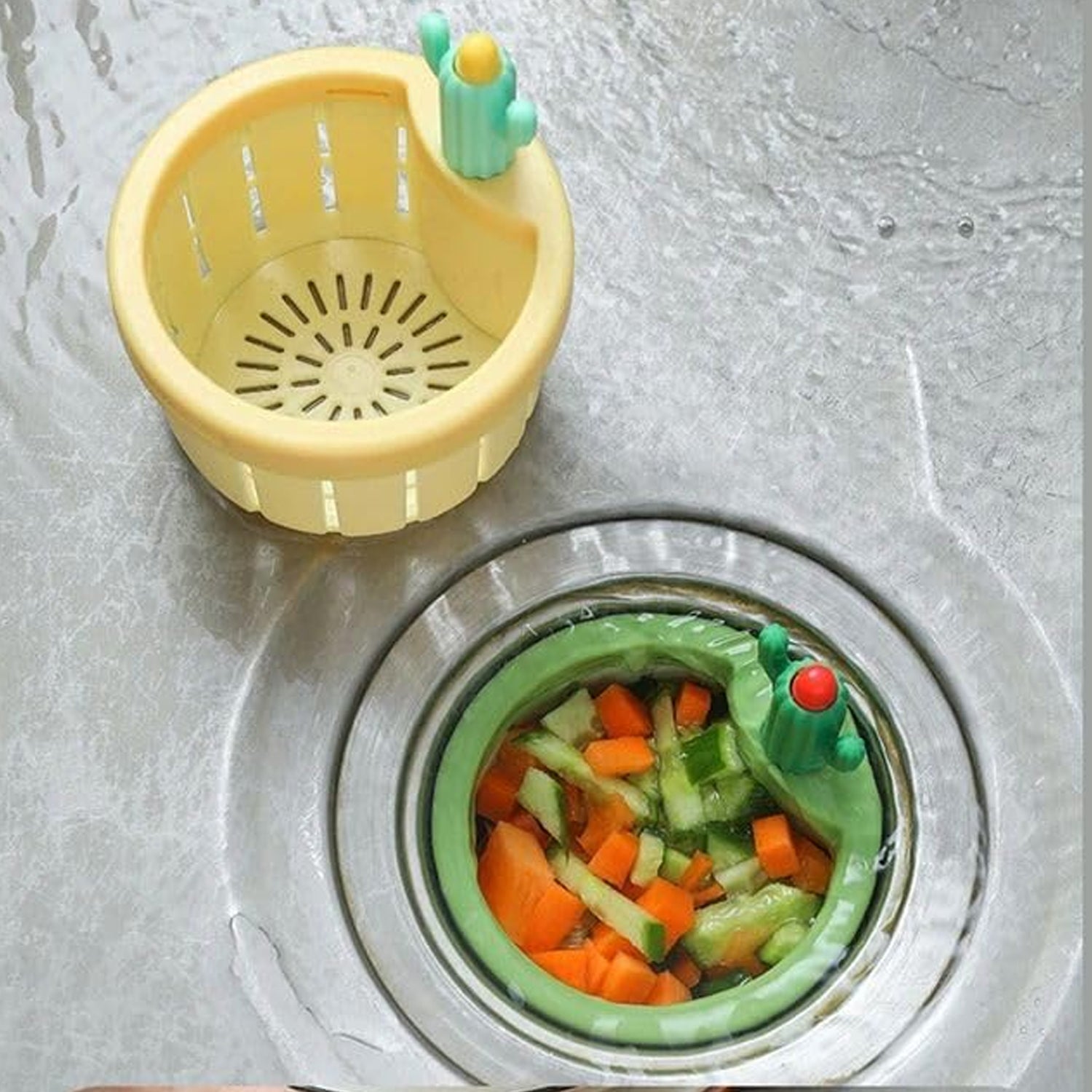 Automatic press dumping basket mechanism of the Kitchen Sink Drain Strainer.