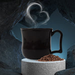 Elegant black plastic coffee mug, versatile for both hot coffee and cold drinks.