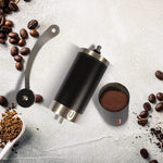 Angled view of the Siplix manual coffee grinder, ready for use.