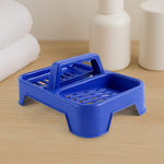 Durable plastic soap dish stand featuring twin compartments.